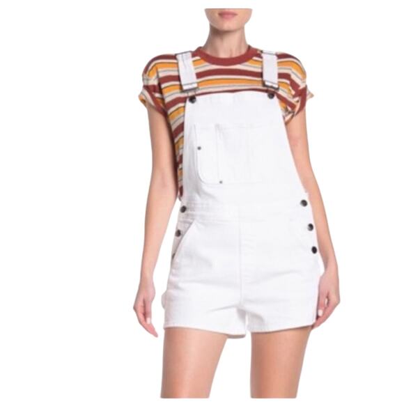 Frame Denim Short White Denim Overalls Shortalls M - Picture 1 of 8